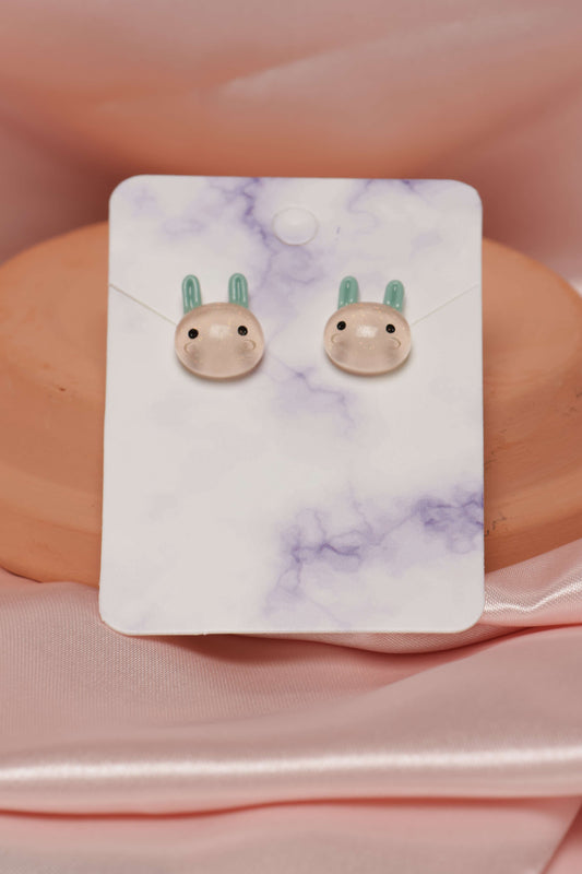 Sparkly Peach Bunny Studded Earrings by When The Sun Doth Sleep