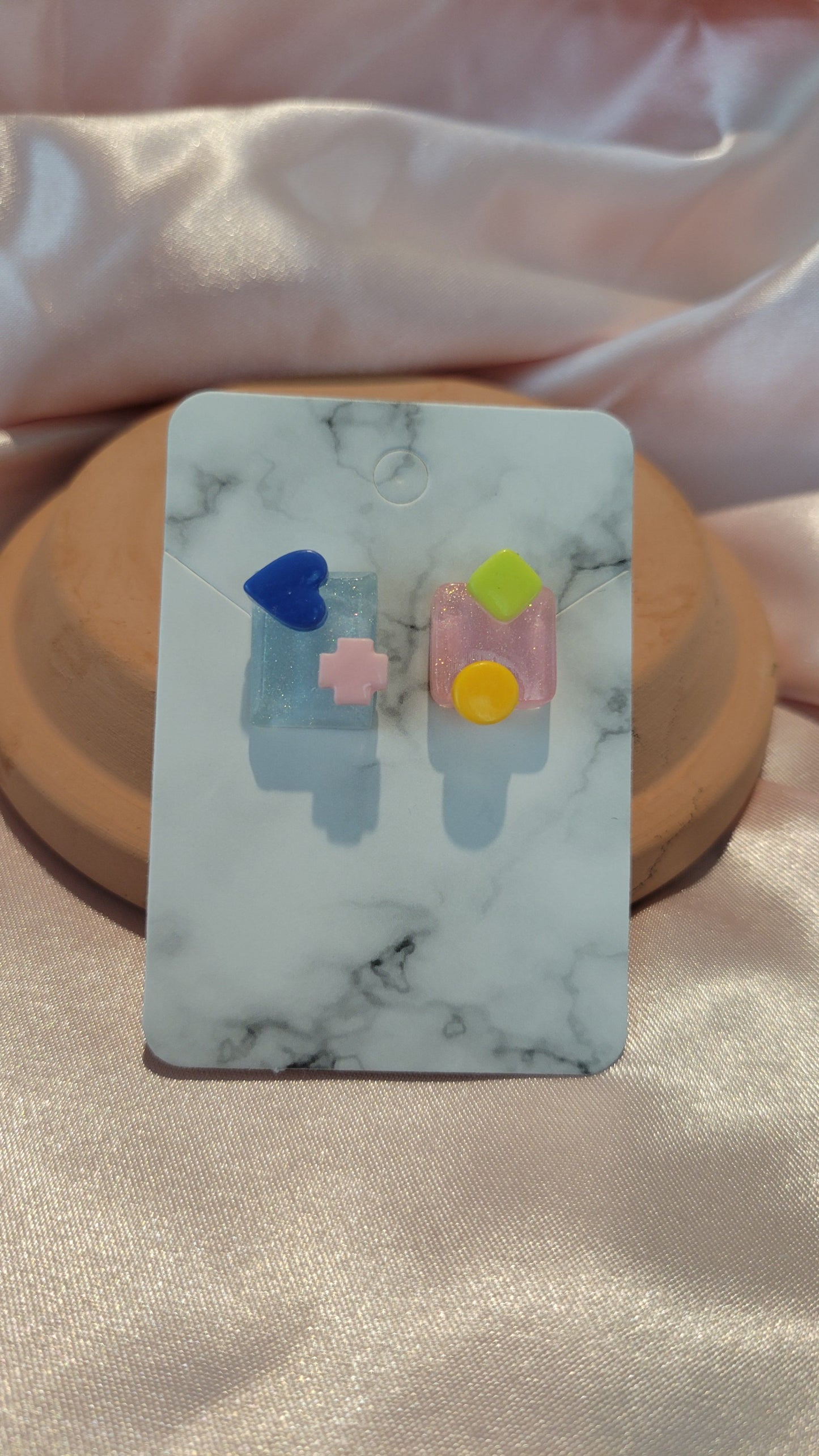 Pink and Blue Squares Studded Earrings by When The Sun Doth Sleep