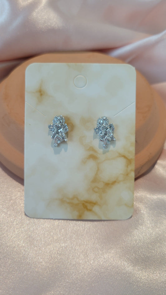 Angel Studded Earrings (Silver) by When The Sun Doth Sleep